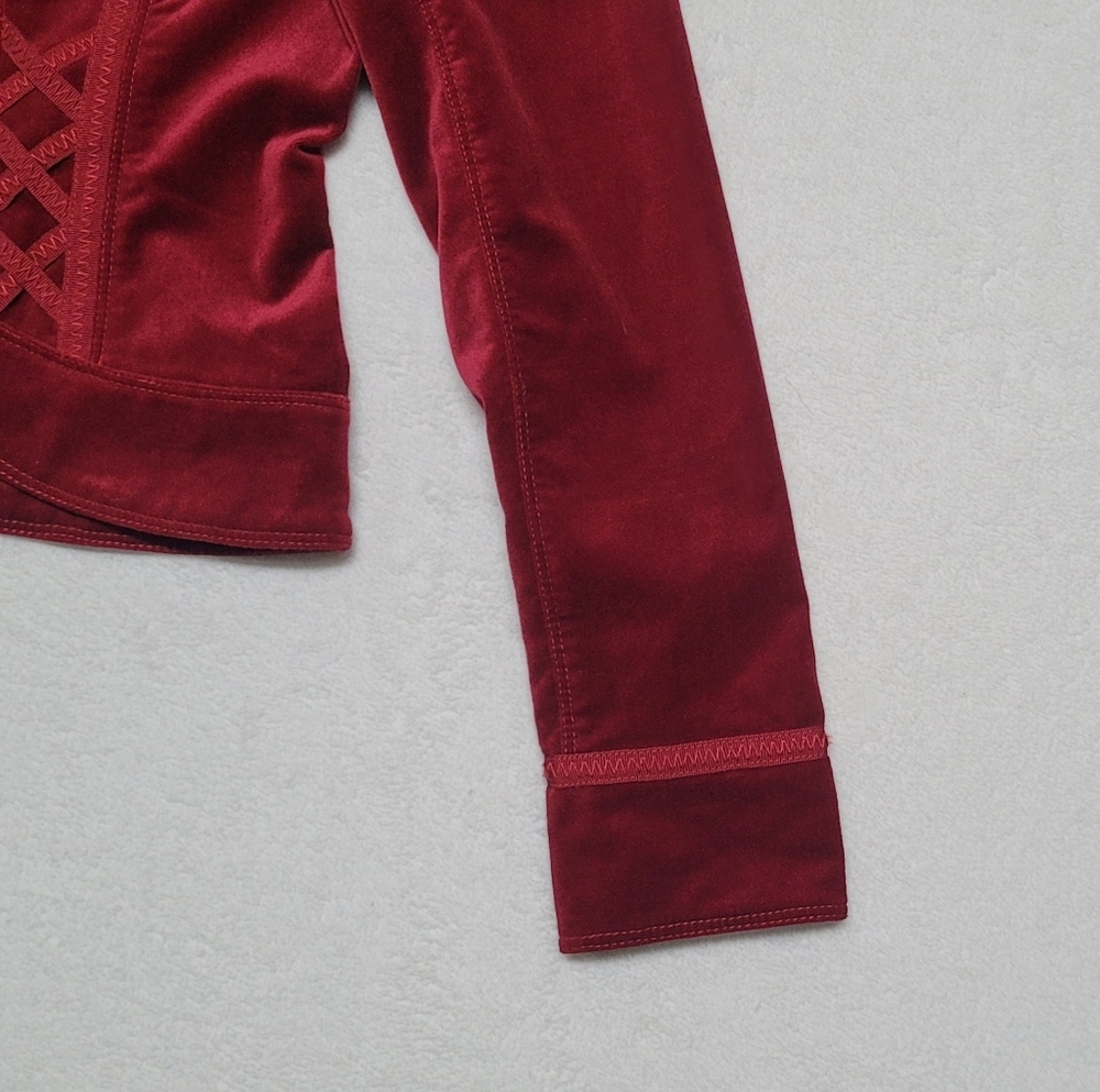 White House Black Market Vintage 90s Ruby Red Velvet Corset Style Cropped Jacket - Picture 5 of 11